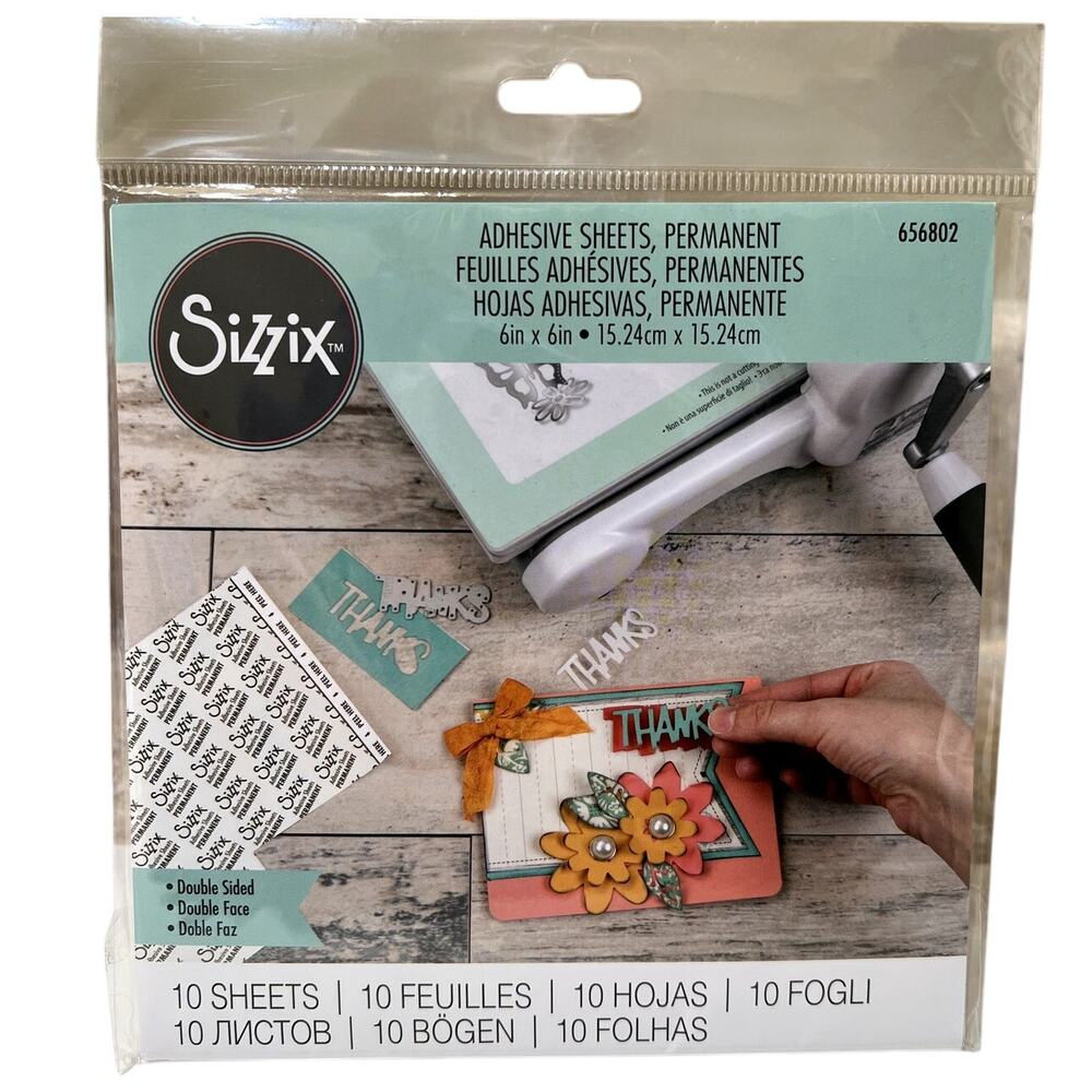 Sizzix Permanent Adhesive Sheets 6 x 6 10pk #656802 New